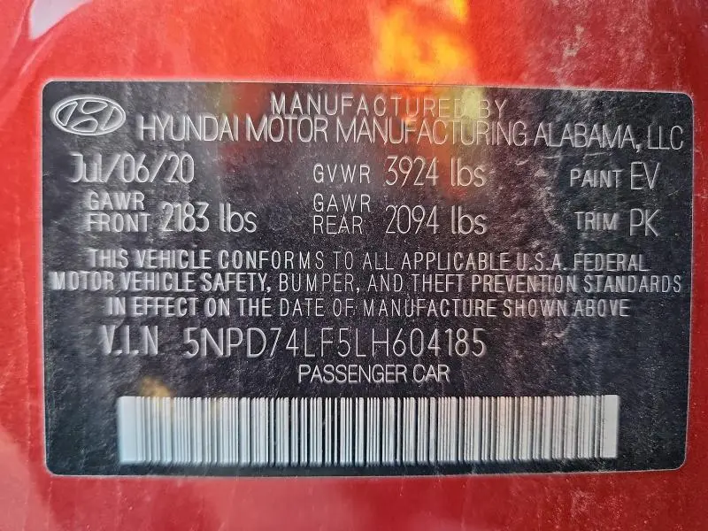 2020 HYUNDAI ELANTRA SE  