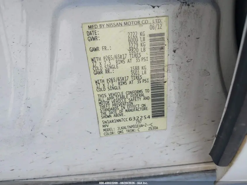 2012 NISSAN PATHFINDER SV