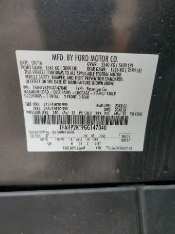 2016 FORD TAURUS SHO