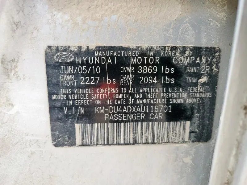 2010 HYUNDAI ELANTRA BLUE  