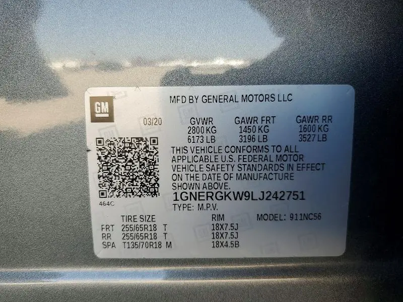 2020 CHEVROLET TRAVERSE LT  