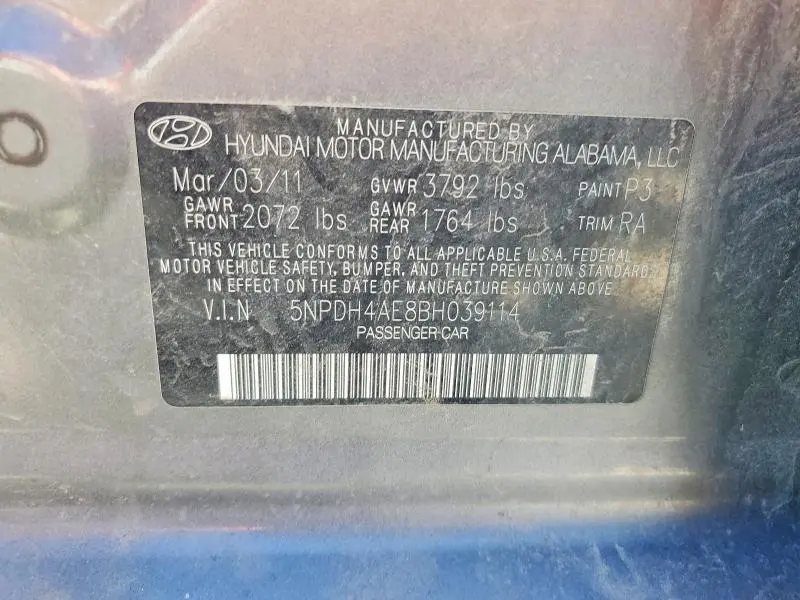 2011 HYUNDAI ELANTRA LIMITED  