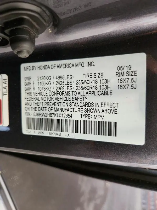 2019 HONDA CR-V EXL  