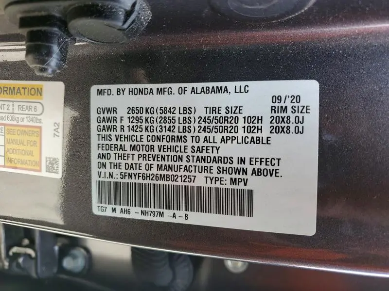 2021 HONDA PILOT SE  