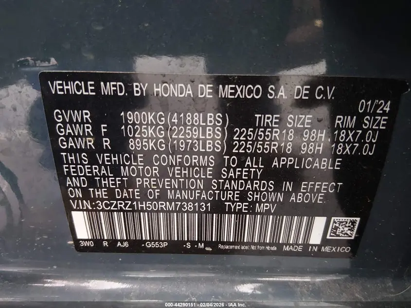 2024 HONDA HR-V 2WD SPORT/2WD SPORT W/O BSI