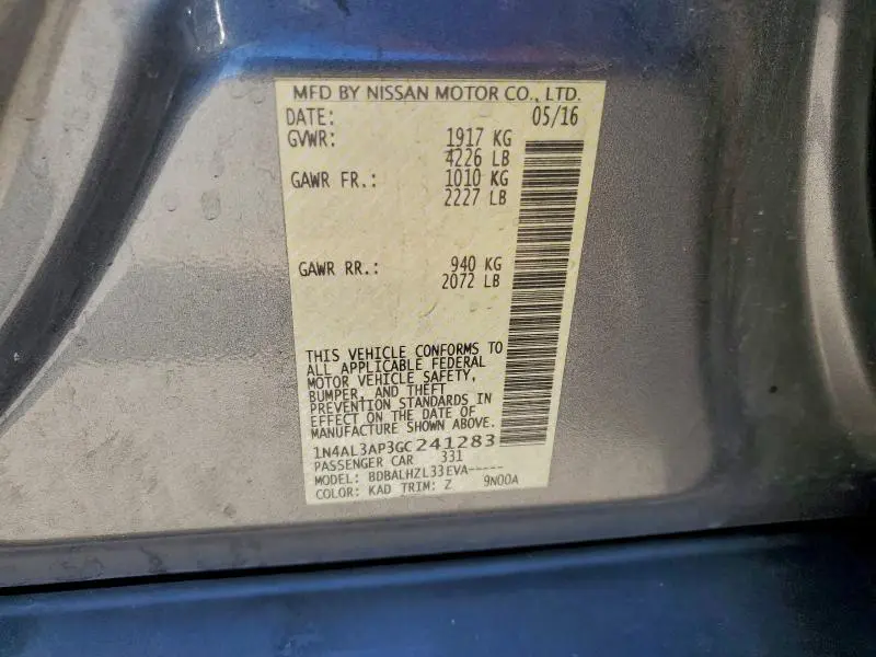 2016 NISSAN ALTIMA 2.5  