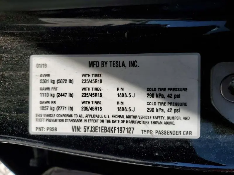 2019 TESLA MODEL 3   