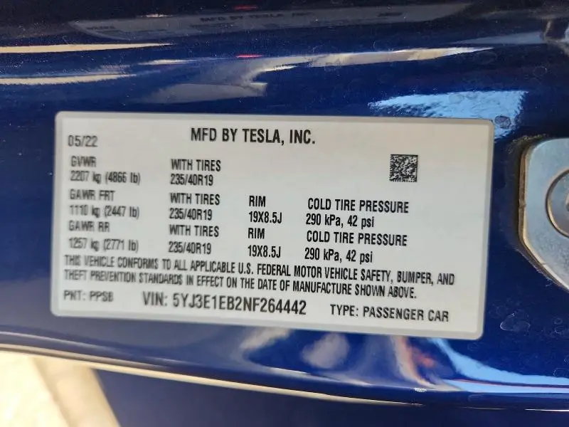 2022 TESLA MODEL 3   