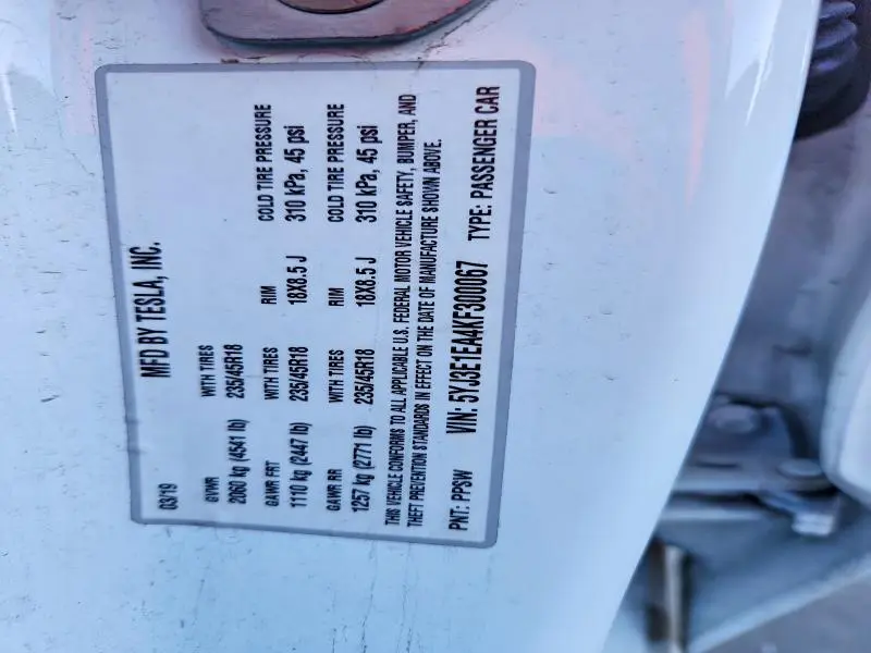 2019 TESLA MODEL 3   