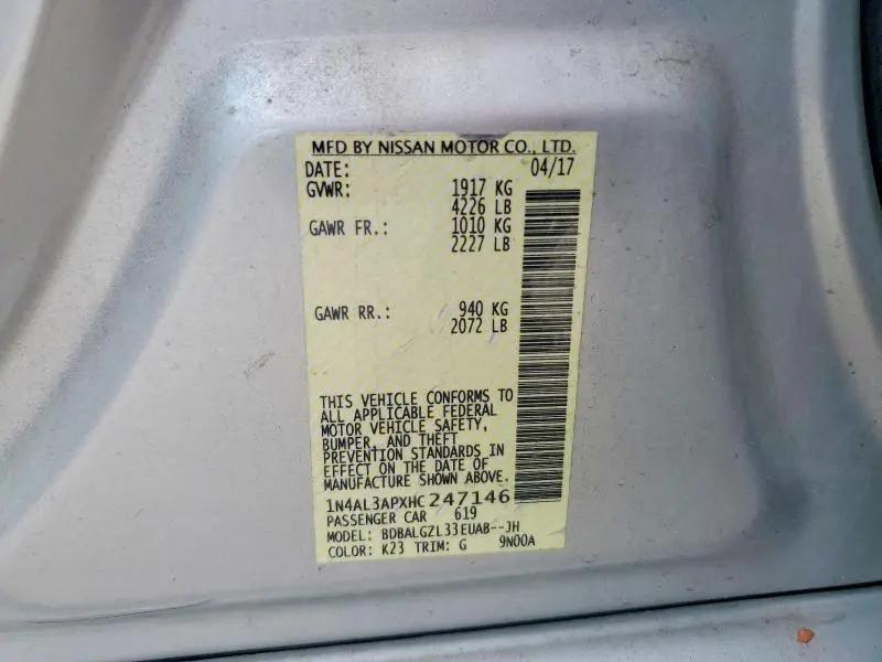 2017 NISSAN ALTIMA 2.5 S  