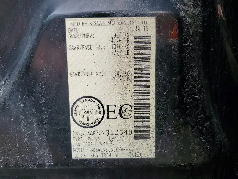 2016 NISSAN ALTIMA 2.5  