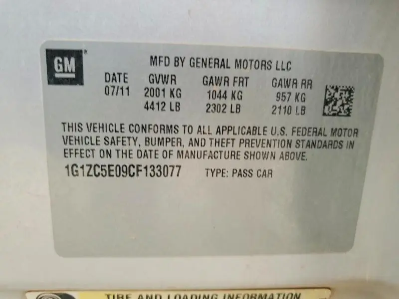 2012 CHEVROLET MALIBU 1LT  