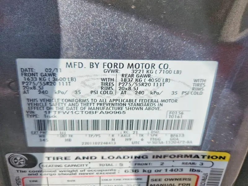 2011 FORD F150 SUPERCREW  