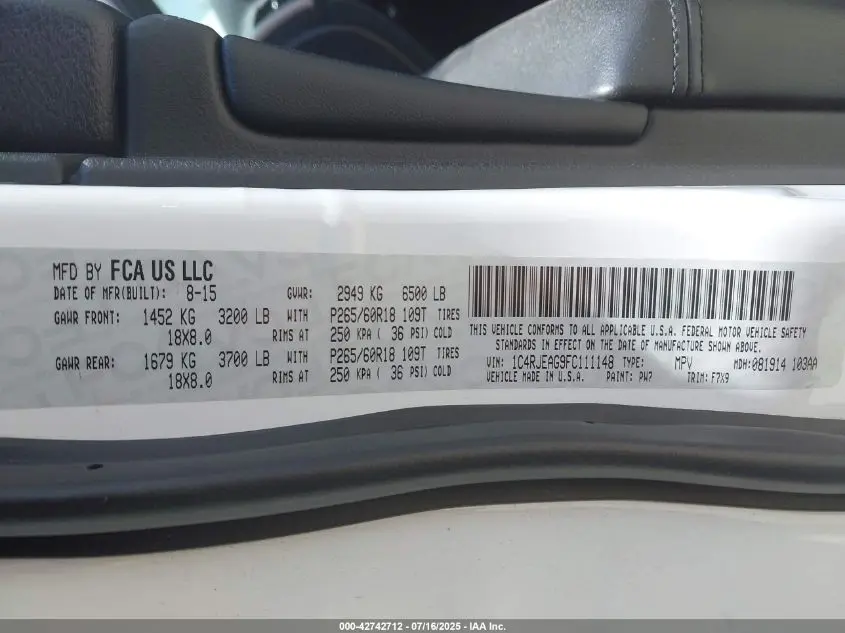 2015 JEEP GRAND CHEROKEE LAREDO