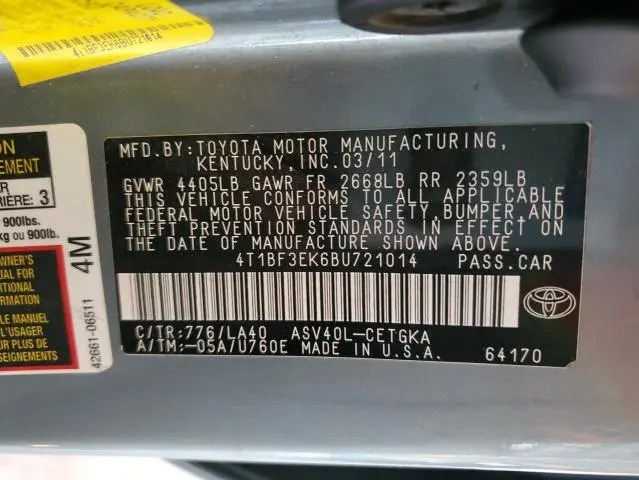 2011 TOYOTA CAMRY BASE  
