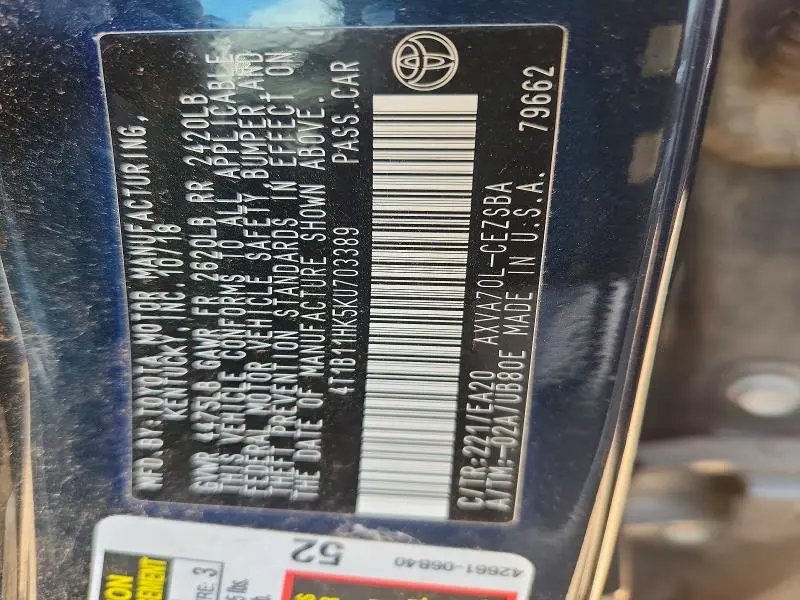 2019 TOYOTA CAMRY SE  