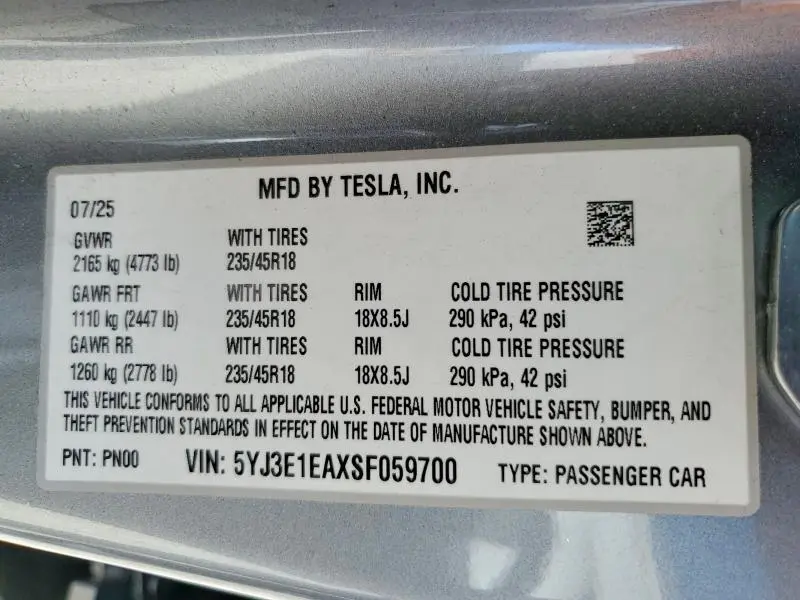2025 TESLA MODEL 3   