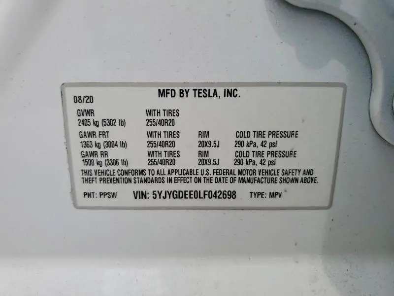 2020 TESLA MODEL Y   