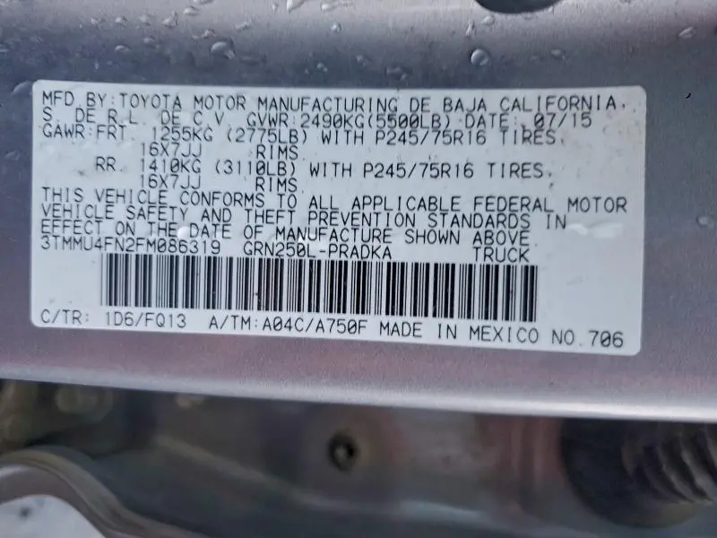 2015 TOYOTA TACOMA DOUBLE CAB LONG BED  