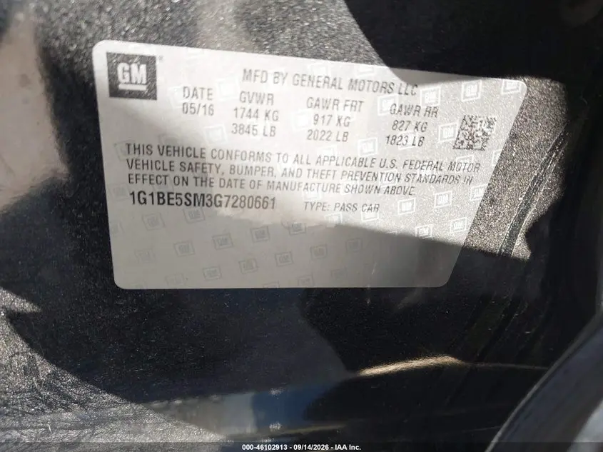 2016 CHEVROLET CRUZE LT AUTO