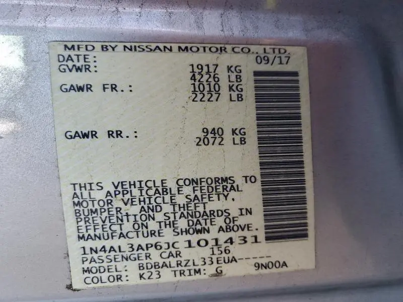 2018 NISSAN ALTIMA 2.5  