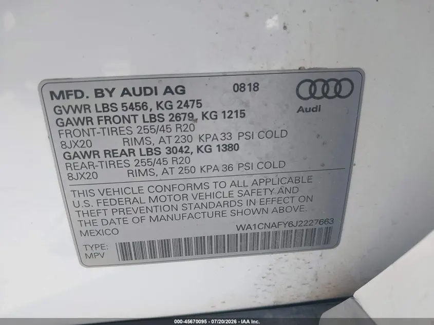 2018 AUDI Q5 2.0T PREMIUM/2.0T TECH PREMIUM