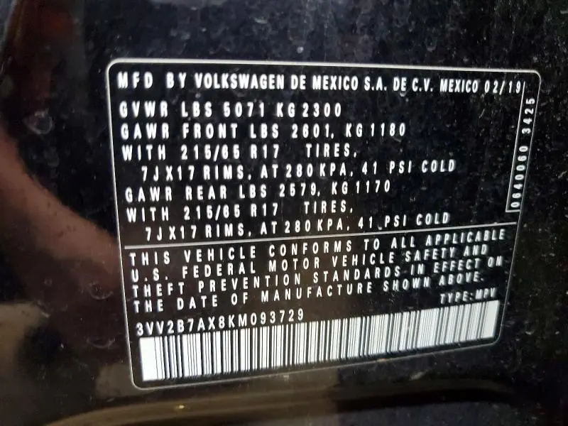 2019 VOLKSWAGEN TIGUAN SE  