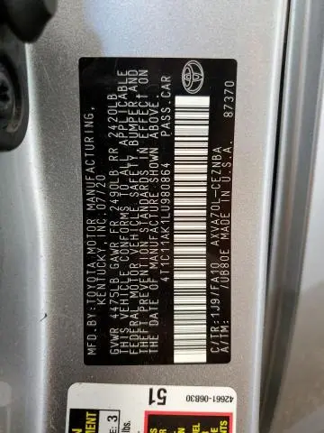 2020 TOYOTA CAMRY LE  