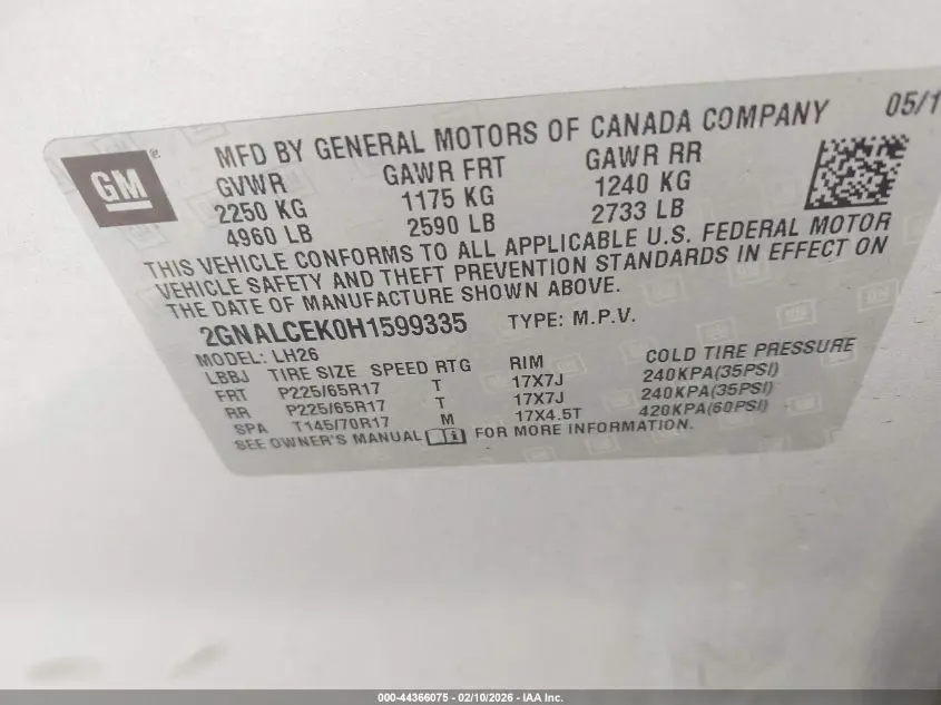 2017 CHEVROLET EQUINOX LT