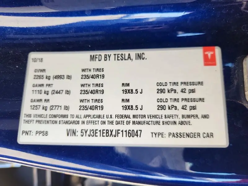 2018 TESLA MODEL 3   