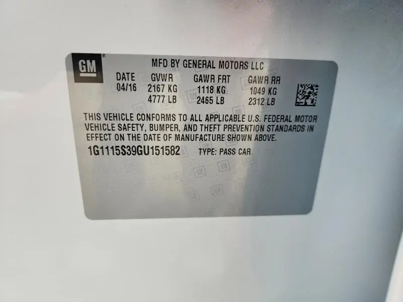 2016 CHEVROLET IMPALA LT  