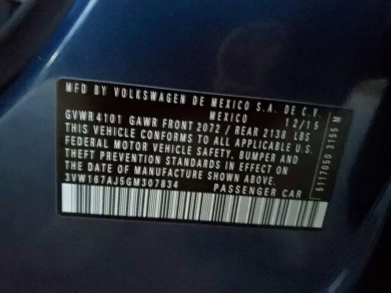 2016 VOLKSWAGEN JETTA S  