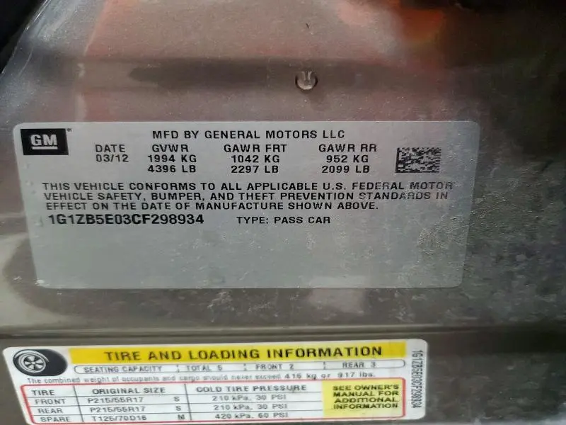 2012 CHEVROLET MALIBU LS  