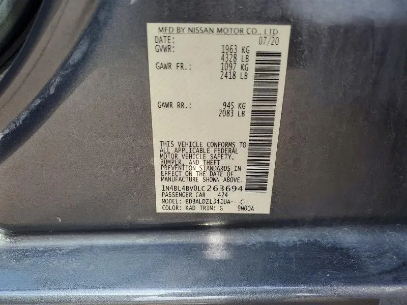 2020 NISSAN ALTIMA S  