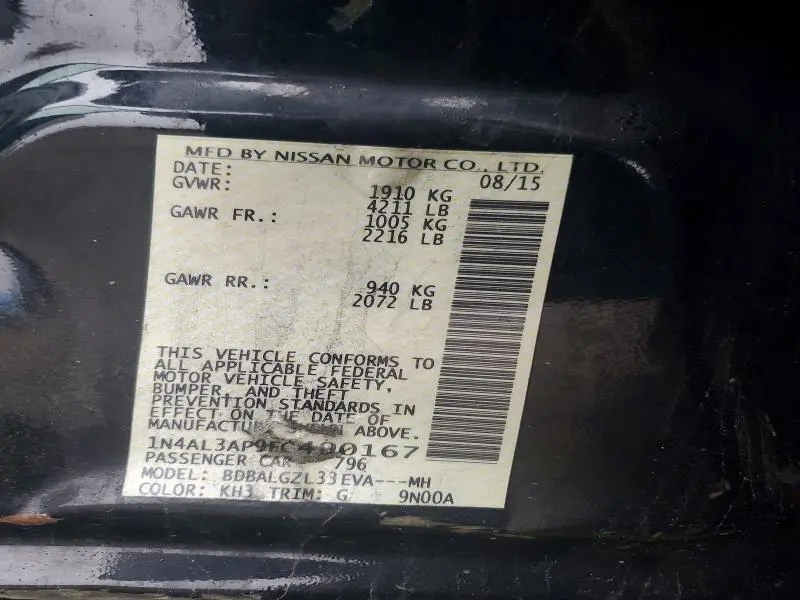 2015 NISSAN ALTIMA 2.5 S  