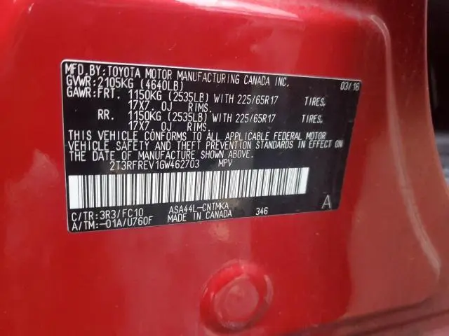 2016 TOYOTA RAV4 XLE  