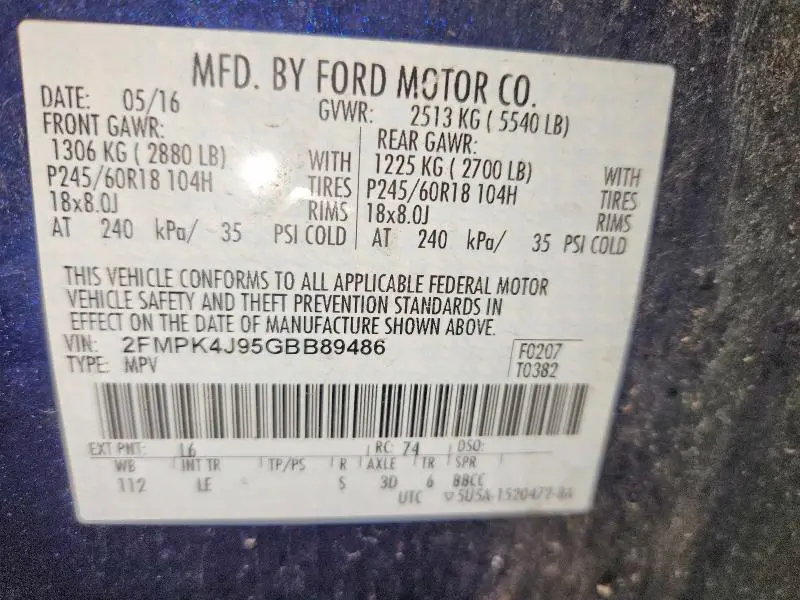 2016 FORD EDGE SEL  