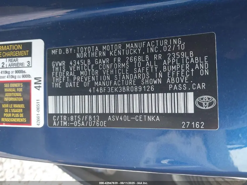 2011 TOYOTA CAMRY LE