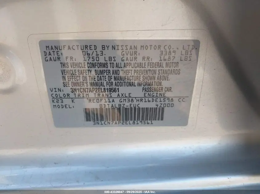 2014 NISSAN VERSA 1.6 SV