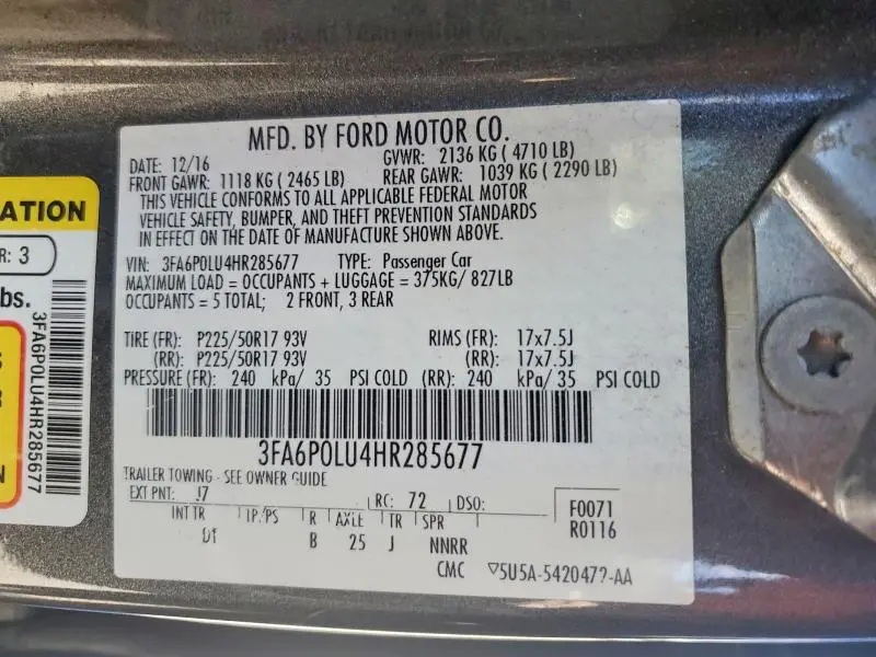 2017 FORD FUSION SE HYBRID  
