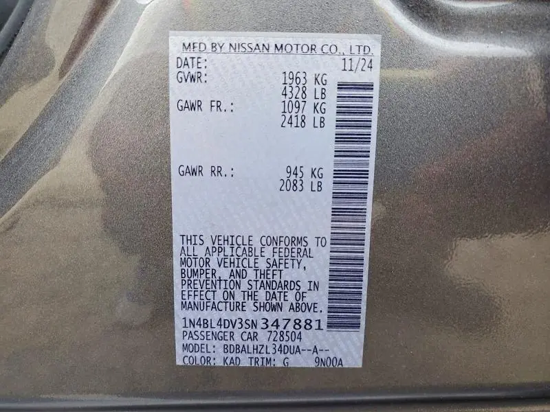 2025 NISSAN ALTIMA SV  