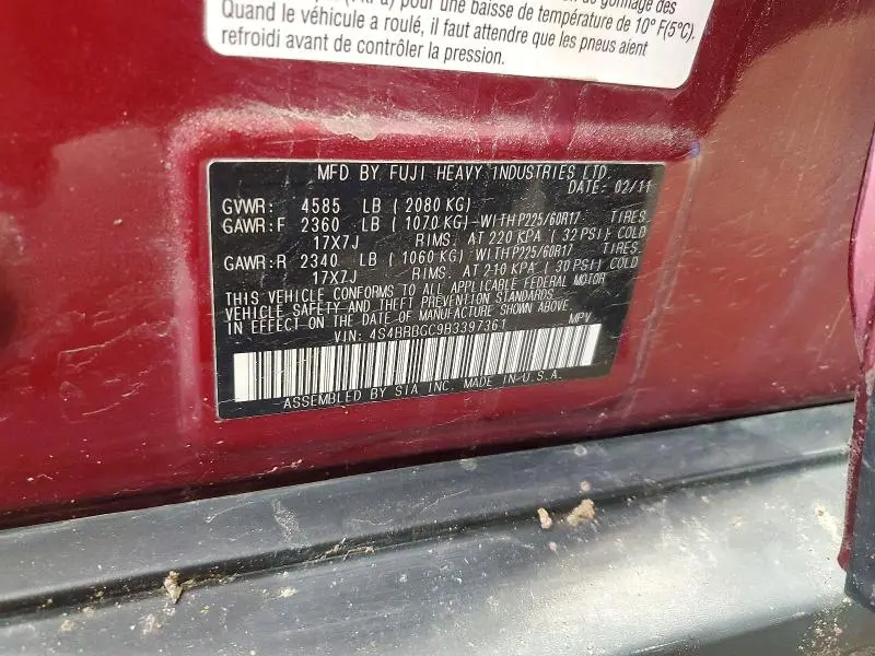 2011 SUBARU OUTBACK 2.5I PREMIUM  