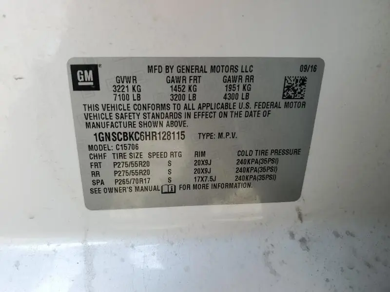 2017 CHEVROLET TAHOE C1500 LT  