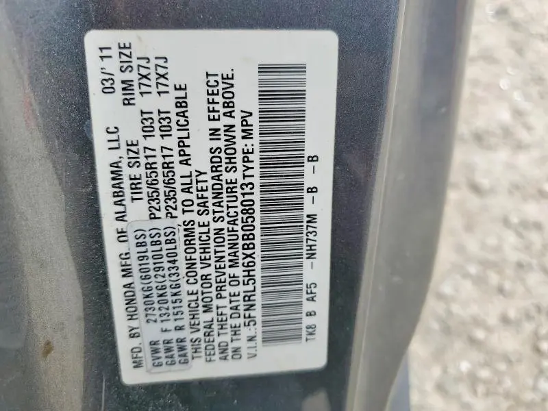 2011 HONDA ODYSSEY EXL  