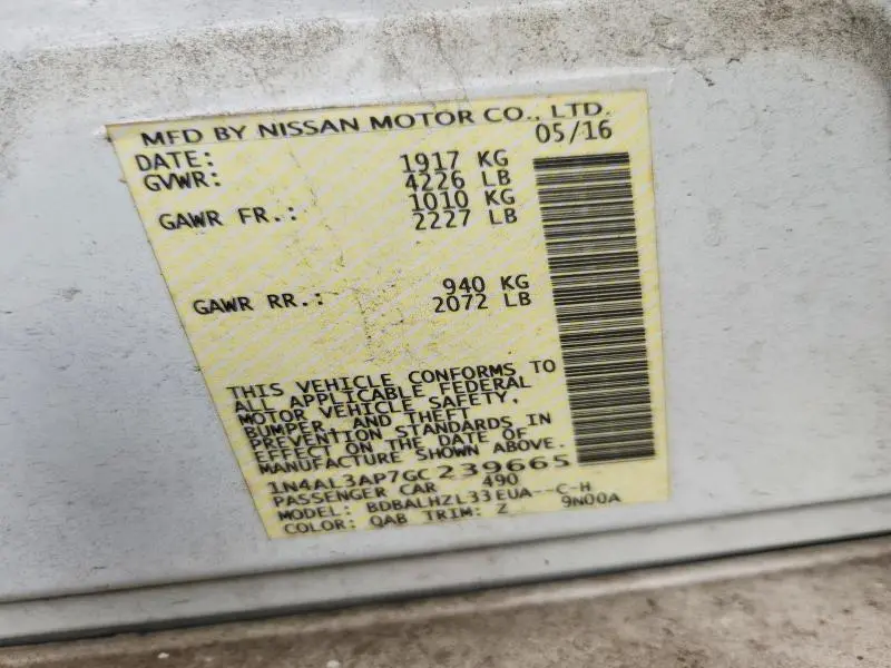 2016 NISSAN ALTIMA 2.5 SR  