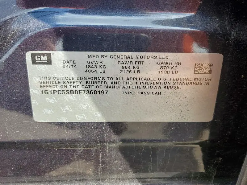 2014 CHEVROLET CRUZE LT  
