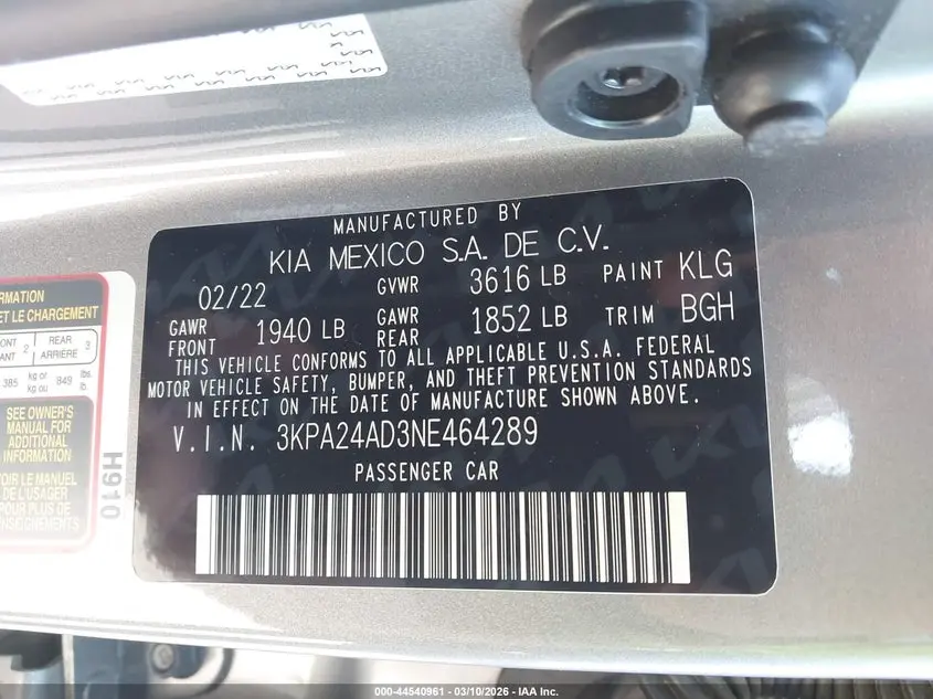 2022 KIA RIO S