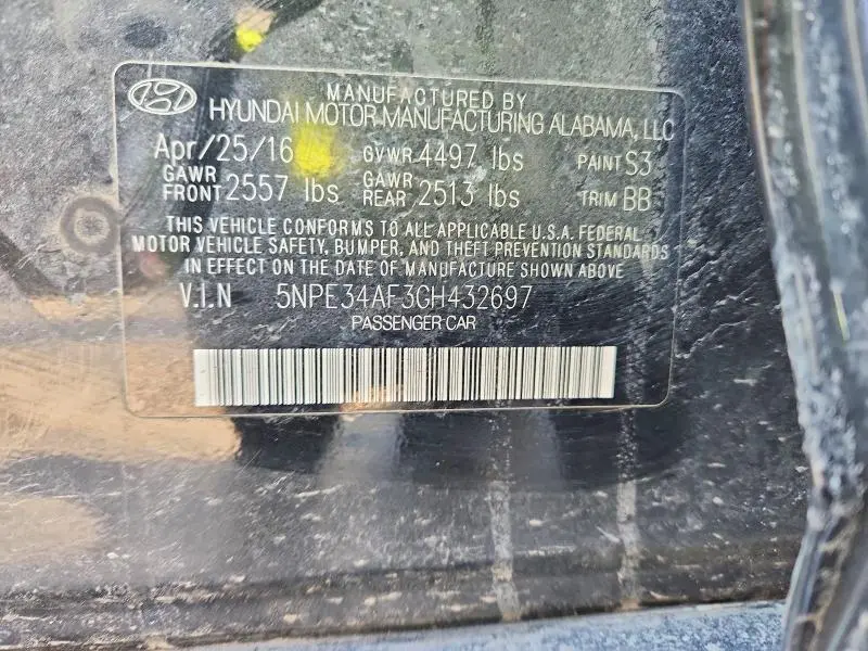 2016 HYUNDAI SONATA LIMITED  