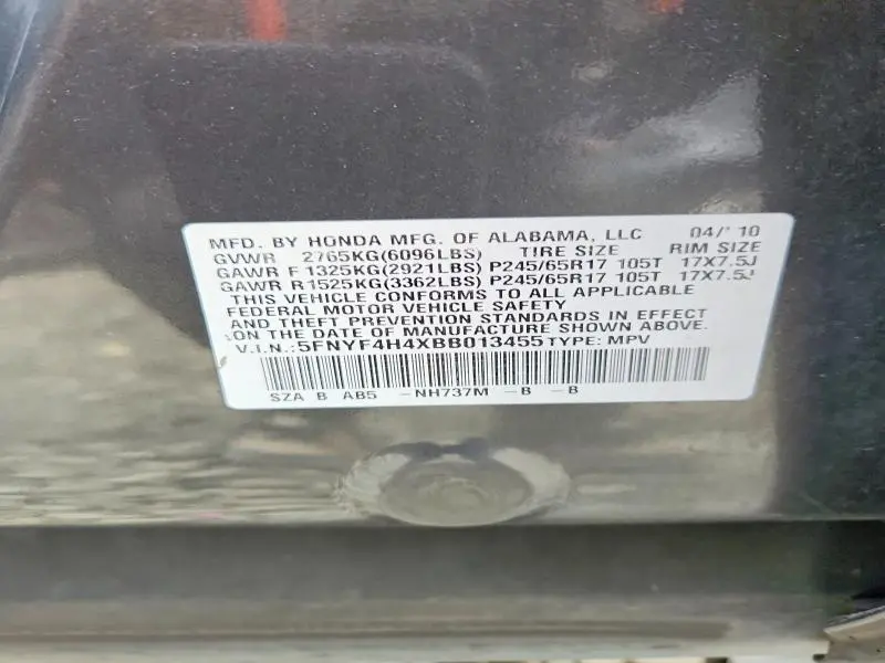 2011 HONDA PILOT EX  