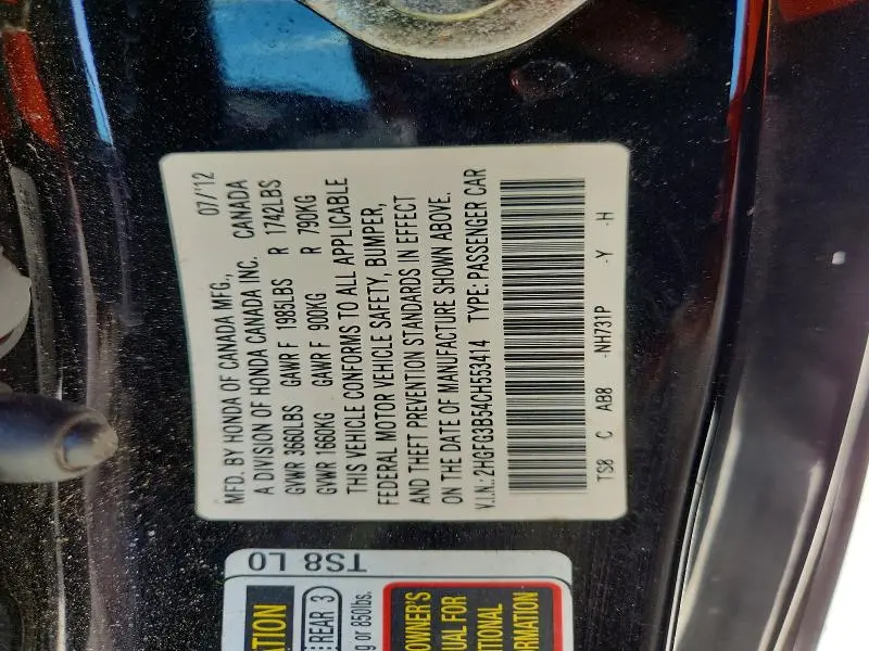 2012 HONDA CIVIC LX  